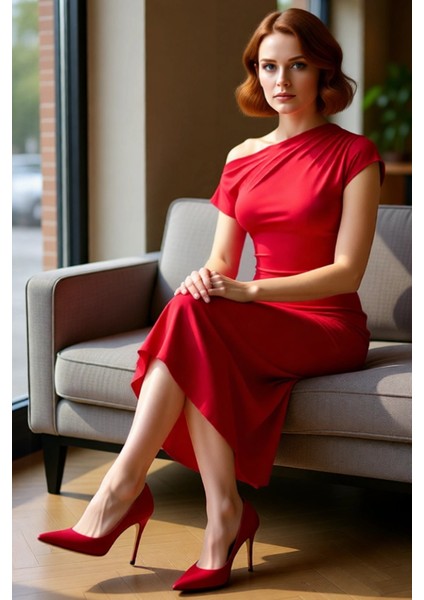 Kadın Şık Örme Sandy Dokuma Midi Elbise Gece Davetleri Mezuniyet Için A Line Kayık Yaka. Kaliteli fırsatları