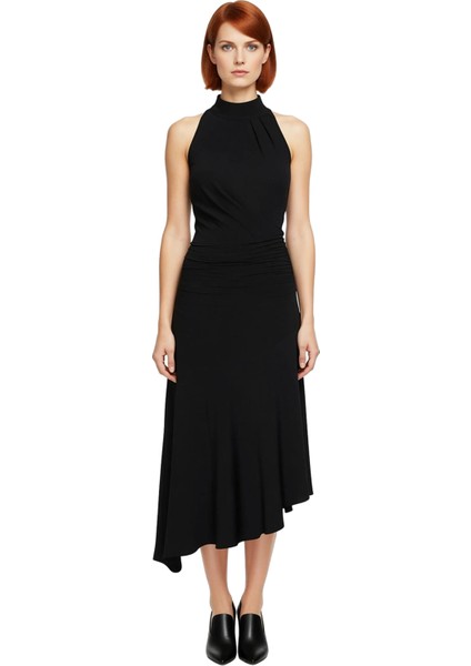 Kadın Şık Gece Elbisesi Volanlı Etek Ucu Midi Boy Kolsuz Dik Yaka Modern ve Çekici Bir Stil Yaratır fiyatları