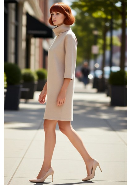 Kadın Casual Örme Selanik Mini Elbise Balıkçı Yaka Düşük Truvakar Kol Kış Şıklığı Için Rahat ve fırsatları