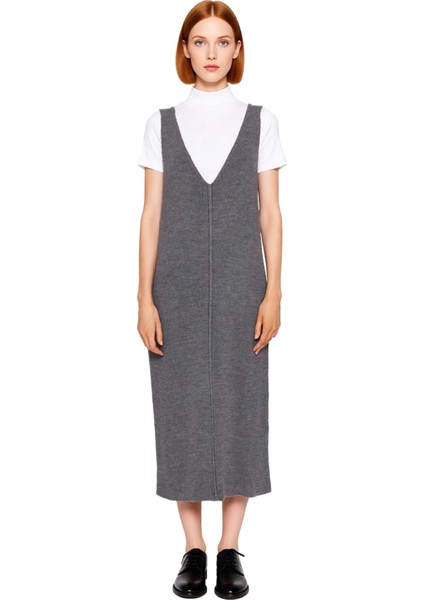 Kadınlara Özel Kolsuz Akrilik Triko Midi Jile Elbise V Yaka Düz Desen Casual Tarzınızı Tamamlar