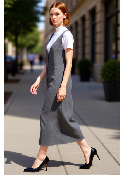 Kadınlara Özel Kolsuz Akrilik Triko Midi Jile Elbise V Yaka Düz Desen Casual Tarzınızı Tamamlar modelleri