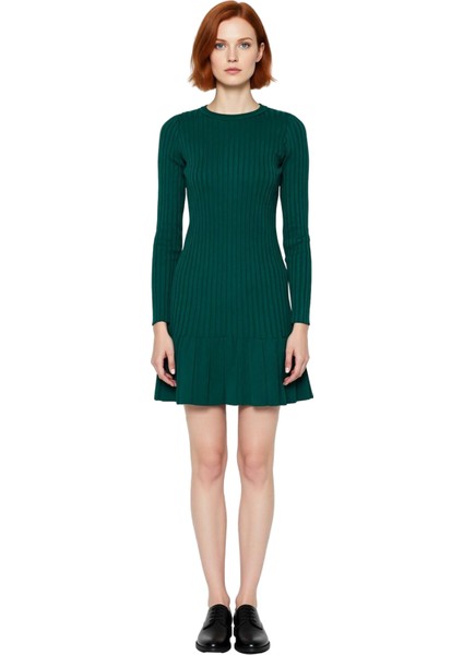 Kadınlar Için Bordo A Kesim Triko Elbise Mini Boy Uzun Standart Kol Kışlık Gündüz Gece Kombin