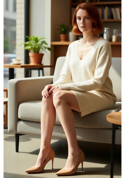 Kadın Düz Desen Mini Boy Triko Kazak Elbise Rahat Kesim V Yaka Kış Sezonu Için Mükemmel Kaliteli fırsatları