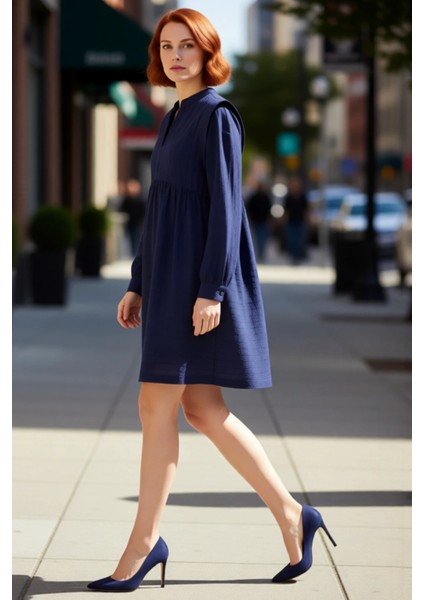 Kadınlara Özel Hakim Yaka Uzun Balon Kol Shift Mini Elbise Rahat Günlük Giy Çık Stili Kaliteli modelleri