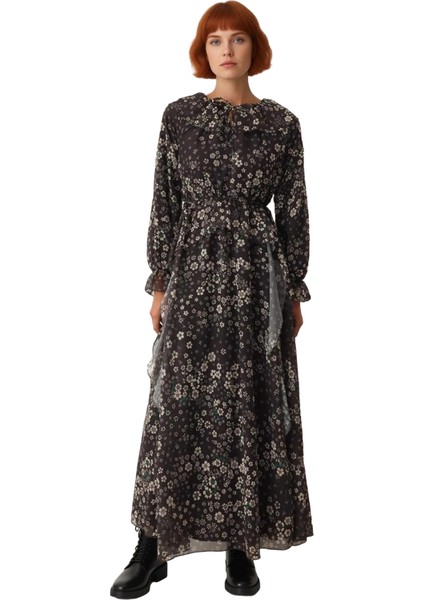 Kadınlar Için Feminen Şifon Astarlı Dokuma Çiçekli Maxi Elbise Balon Kollarıyla Her Mevsime fiyatları