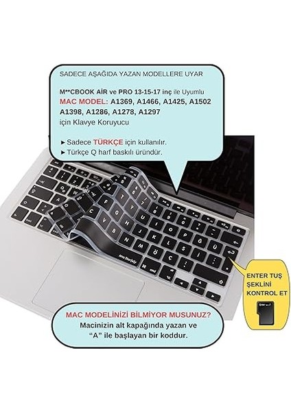 Klavye Koruyucu Macbook Klavye Air Pro (Türkçe Q) (Eski Usb'li Model 2008/2017) ile Uyumlu Siyah fiyatları