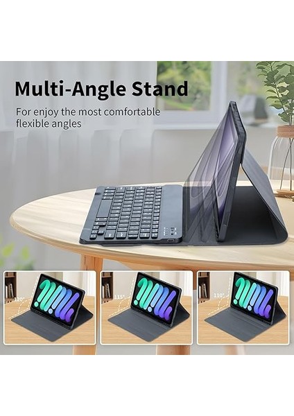 iPad Mini (A17 Pro) 7. Nesil 2024 / iPad Mini 6. Nesil 8.3 Inç, Manyetik Çıkarılabilir Bluetooth Almanca Qwertz Klavye, Kalem Tutuculu ve Fareli, Siyah modelleri