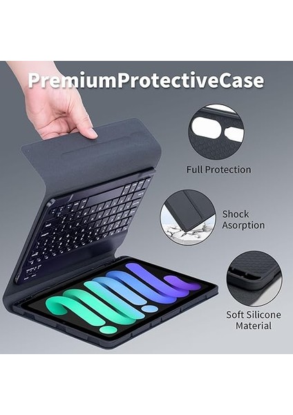 iPad Mini (A17 Pro) 7. Nesil 2024 / iPad Mini 6. Nesil 8.3 Inç, Manyetik Çıkarılabilir Bluetooth Almanca Qwertz Klavye, Kalem Tutuculu ve Fareli, Siyah indirimleri