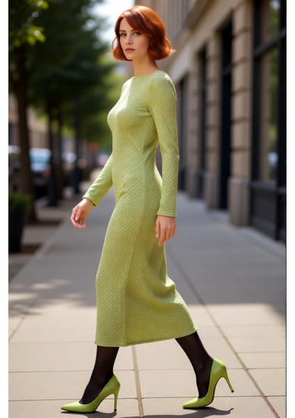 Kadın Örme Maxi Elbise Bodycon Kalıp Uzun Kollu Kayık Yaka Sırt Dekolteli Günlük Şık Giyim modelleri