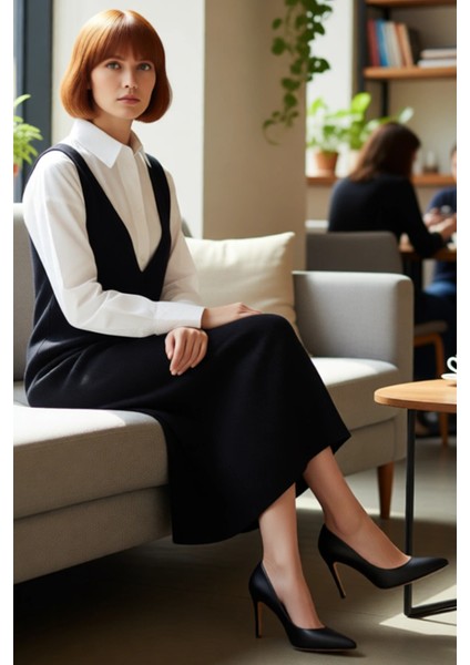 Kadın Gri Kolsuz V Yaka Jile Elbise Akrilik Midi Boy Orta Kalınlık Günlük Şıklıkta Ideal Seçim