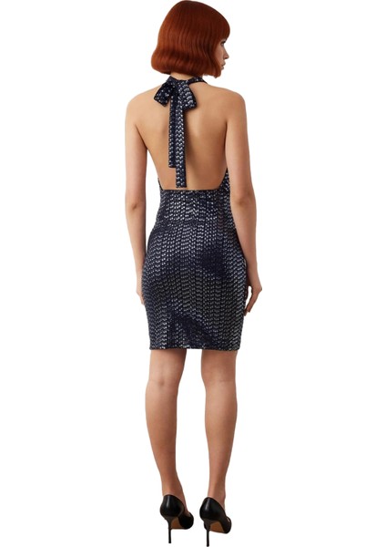 Kadın Fashion Forward Örme Bodycon Mini Elbise Payet Detaylı Degaje Yaka Parti Stili Kaliteli fiyatları