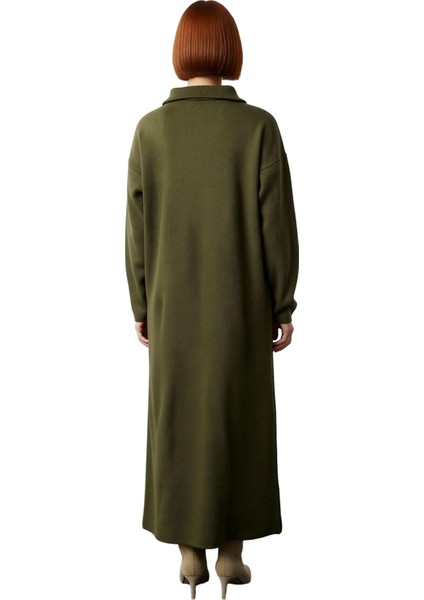 Kadın Gri Rahat Kesim Maxi Triko Elbise Fermuar Detaylı Dik Yaka Kışlık Günlük Stil Seçimi fiyatları