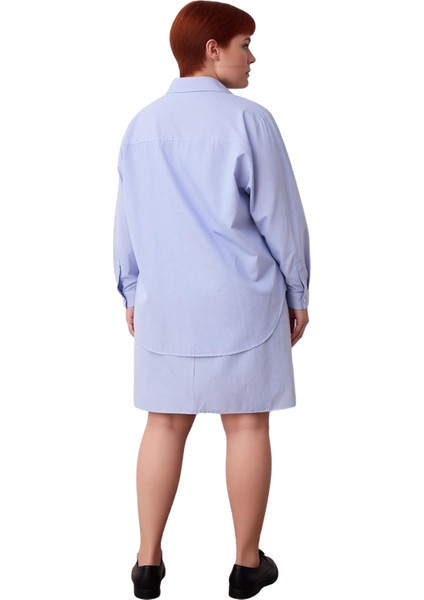 Kadın Casual Çizgili Dokuma Mini Elbise Gömlek Seti Büyük Beden Uzun Kollu Konforlu Kombin modelleri