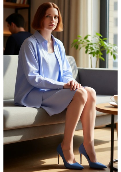 Kadınlara Özel Büyük Beden Çizgili Dokuma Mini Elbise ve Gömlek Ikili Takım Ilkbahar Şıklığı fırsatları