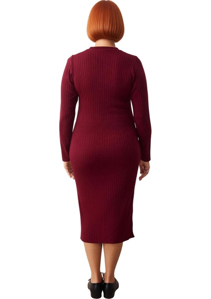 Kadın Polo Yaka Fitilli Bodycon Triko Midi Elbise Uzun Kollu Kış Günlük Şık Akrilik Tasarım fırsatları