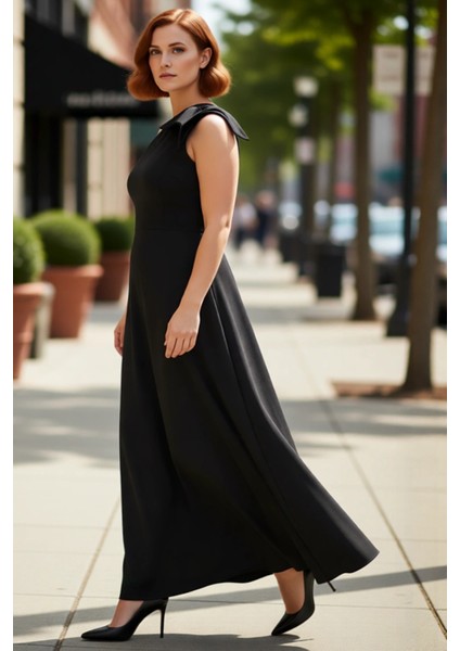 Kadın Büyük Beden Siyah Maxi Abiye Elbise Asimetrik Yaka Tek Omuz Fiyonk Detaylı Dokuma Kaliteli fırsatları