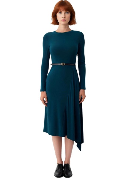 Modern Kadın Havuz Yaka Düz Desen Uzun Kollu A Line Maxi Elbise Kemer Detayıyla Kışa Özel Kaliteli fiyatları