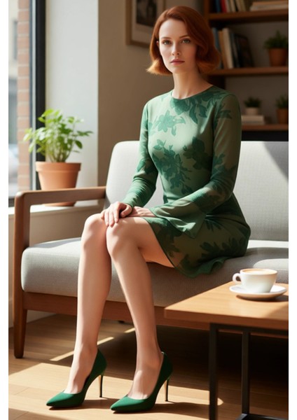 Kadınlar Için Feminine Bodycon Kesim Çiçek Desenli Uzun Kollu Tül Mini Elbise Astarlı Şıklık fırsatları