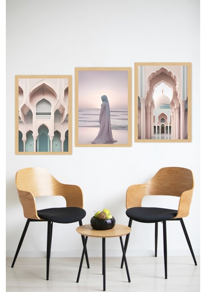 🌸 Modern Islami Mimari ve Huzur Temalı 3’lü Tablo Seti – Çerçeve Görünümlü 🌸🌟 CRVS1210 13 x 17 modelleri