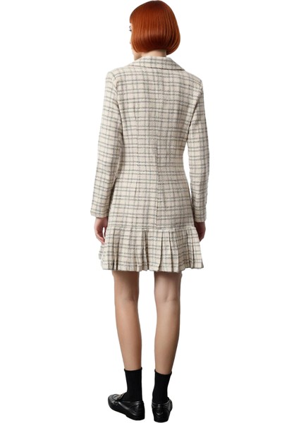 Kadın Ekose Desenli Ceket Elbise Tüvit Dokuma Kışlık Uzun Kollu Düğmeli Fırfırlı Mini %100 Pamuk modelleri