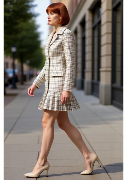 Kadın Ekose Desenli Ceket Elbise Tüvit Dokuma Kışlık Uzun Kollu Düğmeli Fırfırlı Mini %100 Pamuk fırsatları