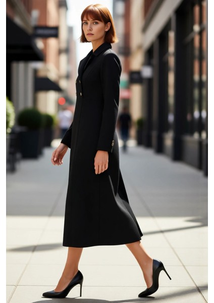 Kadın Kruvaze Kesim Ceket Yaka Maxi Dokuma Elbise Şık ve Konforlu Günlük Ofis Kombinleri Için fırsatları