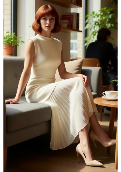 Kadın Triko Kolsuz Maxi Skater Elbise Bisiklet Yaka Modern Şık Ilkbahar Sonbahar Giysisi Kaliteli fırsatları