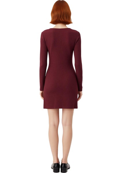 Kadın Uzun Kollu V Yaka Bodycon Kesim Asimetrik Düğmeli Örme Mini Elbise Şık ve Konforlu Kaliteli fiyatları