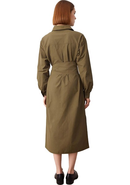 Kadın Kuşaklı Gömlek Yaka Midi Dokuma Elbise A Line Kesimiyle Kış Stiline Modern Dokunuş Kaliteli fiyatları