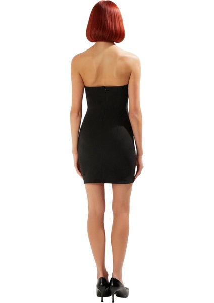 Kadın Fiyonk Detaylı Bodycon Kesim Straplez Mini Elbise Şık Renk Bloklu Yaz Kokteyl Elbisesi fiyatları