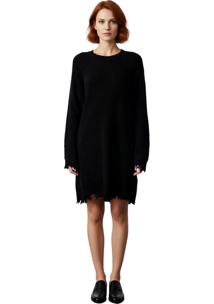 Kadın Konforlu Selanik Örgü Mini Triko Elbise Shift Kalıp Akıtma Detaylı Reglan Kol Bisiklet Yaka fiyatları