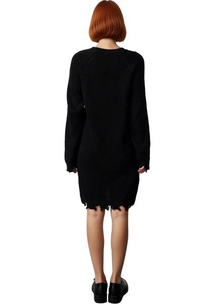 Kadın Konforlu Selanik Örgü Mini Triko Elbise Shift Kalıp Akıtma Detaylı Reglan Kol Bisiklet Yaka modelleri