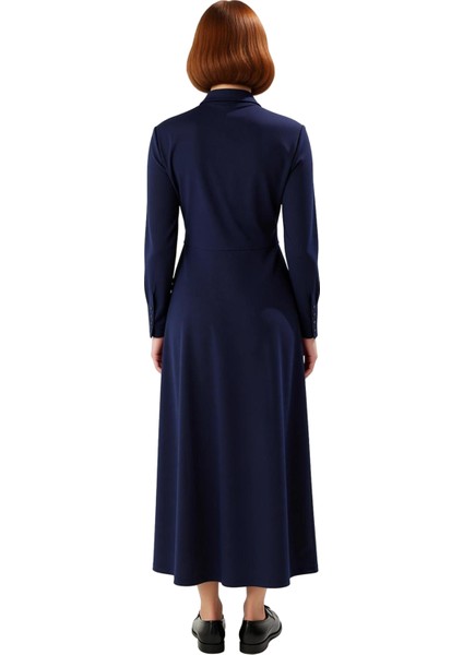 Kadın Casual A Line Maxi Elbise Polo Yaka Uzun Kollu Düz Örme Krep Kumaş ile Şıklık Sunar Kaliteli fiyatları