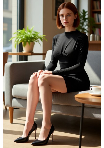 Kadın Kokteyl Dik Yaka Bodycon Kalıp Uzun Yarasa Kol Büzgülü Sandy Örme Kısa Abiye Elbise Kaliteli fırsatları