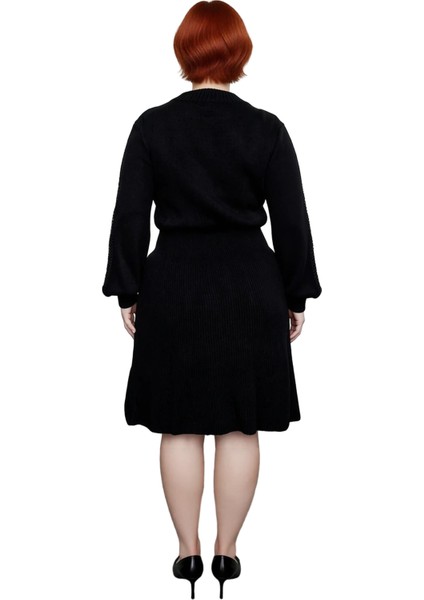 Kadın Uzun Kollu Midi Boy Triko Elbise Selanik Dokuma Örgü Detaylı Oversize Bisiklet Yaka Kış modelleri