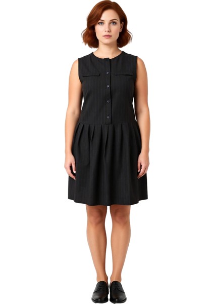 Kadın Smart Office Dokuma Jile Elbise Çizgili Kolsuz Mini Kesim Ilkbahar Sonbahar Için Kaliteli fiyatları