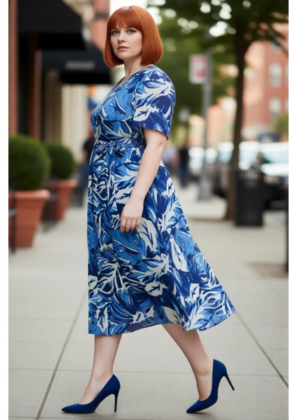 Kadın Çok Renkli Çiçekli V Yaka Kruvaze Maxi Boy Şifon A Line Elbise Ilkbahar Sonbahar Kaliteli