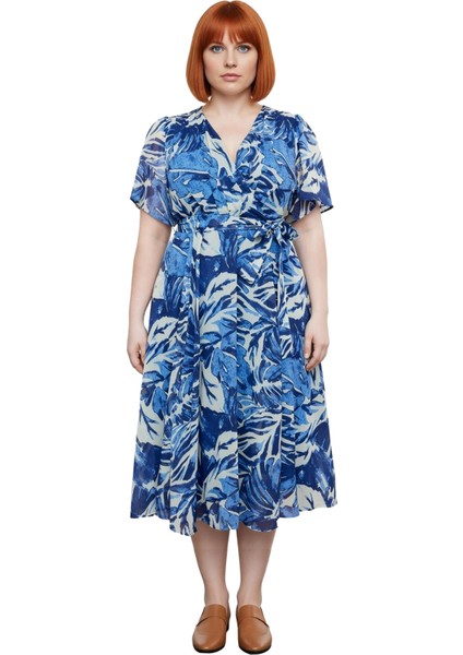 Kadın Çok Renkli Çiçekli V Yaka Kruvaze Maxi Boy Şifon A Line Elbise Ilkbahar Sonbahar Kaliteli modelleri