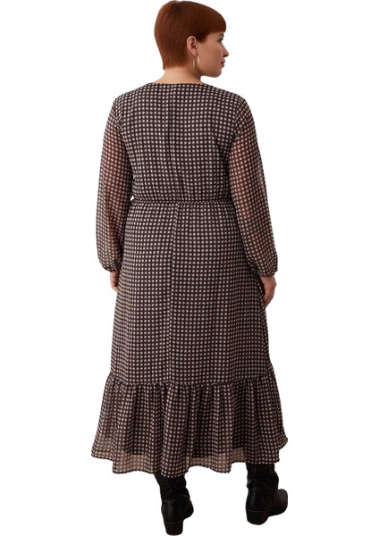 Kadın Uzun Kol Şal Desenli Maxi Boy A Kesim Şifon Dokuma V Yaka Zarif Elbise Tasarımı Kaliteli modelleri