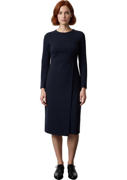 Kadın Örme Kumaş Kruvaze Siluet Uzun Kollu Cepsiz Midi Boy Kışlık Rahat Anvelop Elbise Kaliteli fiyatları