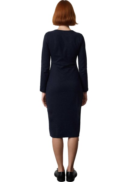 Kadın Örme Kumaş Kruvaze Siluet Uzun Kollu Cepsiz Midi Boy Kışlık Rahat Anvelop Elbise Kaliteli modelleri