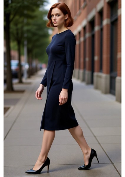 Kadın Örme Kumaş Kruvaze Siluet Uzun Kollu Cepsiz Midi Boy Kışlık Rahat Anvelop Elbise Kaliteli fırsatları