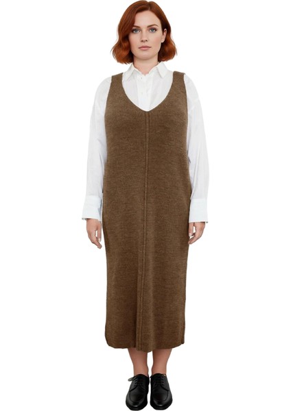 Kadın V Yaka Triko Jile Midi Elbise Gri Düz Desen Shift Kalıp Rahat Şıklık Ilkbahar Sonbahar fiyatları