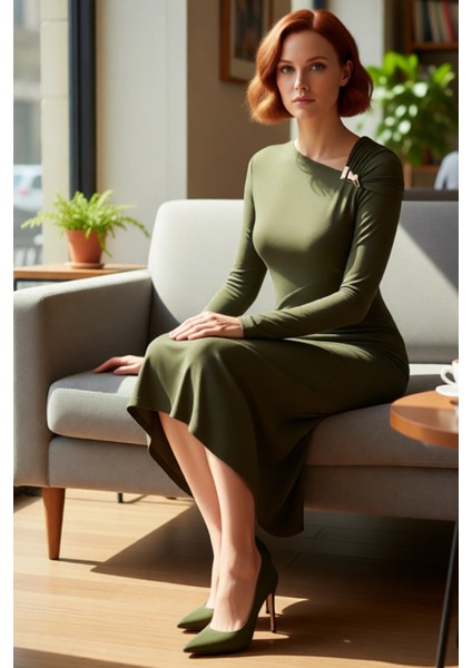 Kadın Uzun Kollu Asimetrik Yaka Bodycon Kesim Örme Maxi Elbise Mezuniyet Balo Şıklığı Için fırsatları