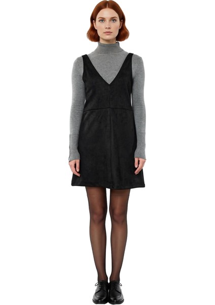 Şık Kadın Süet Dokulu Bej V Yaka Jile Mini Elbise Bodycon Kesim Kış ve Sonbahar Için Ideal