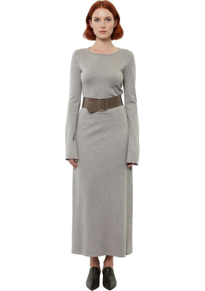 Kadın Siyah Triko Maxi Elbise Havuz Yaka A Kesim Kemerli Uzun Kollu Kışlık Konforlu Şık Giyim fiyatları