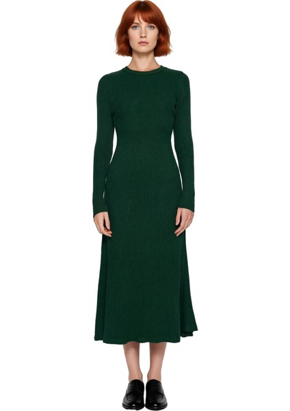 Kadın Uzun Kollu Midi Triko Elbise Akrilik Kumaş Bisiklet Yaka Düz Siluet Günlük Şık Kombinler Için fiyatları