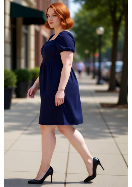 Kadın %100 Pamuk Kare Yaka Balon Kol Skater Mini Elbise Günlük Şık ve Konforlu Kıyafet Kaliteli modelleri