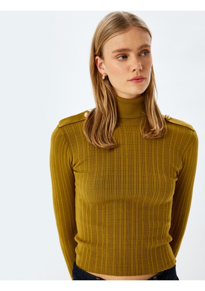 Apolet Detaylı Balıkçı Yaka Uzun Kollu Triko Kazak