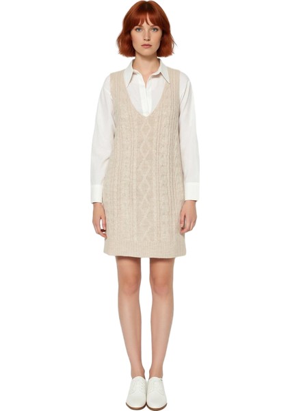 Kadınlara Özel Antrasit Triko Saç Örgü V Yaka Jile Elbise Günlük Bahar Güz Konforu Kaliteli fiyatları